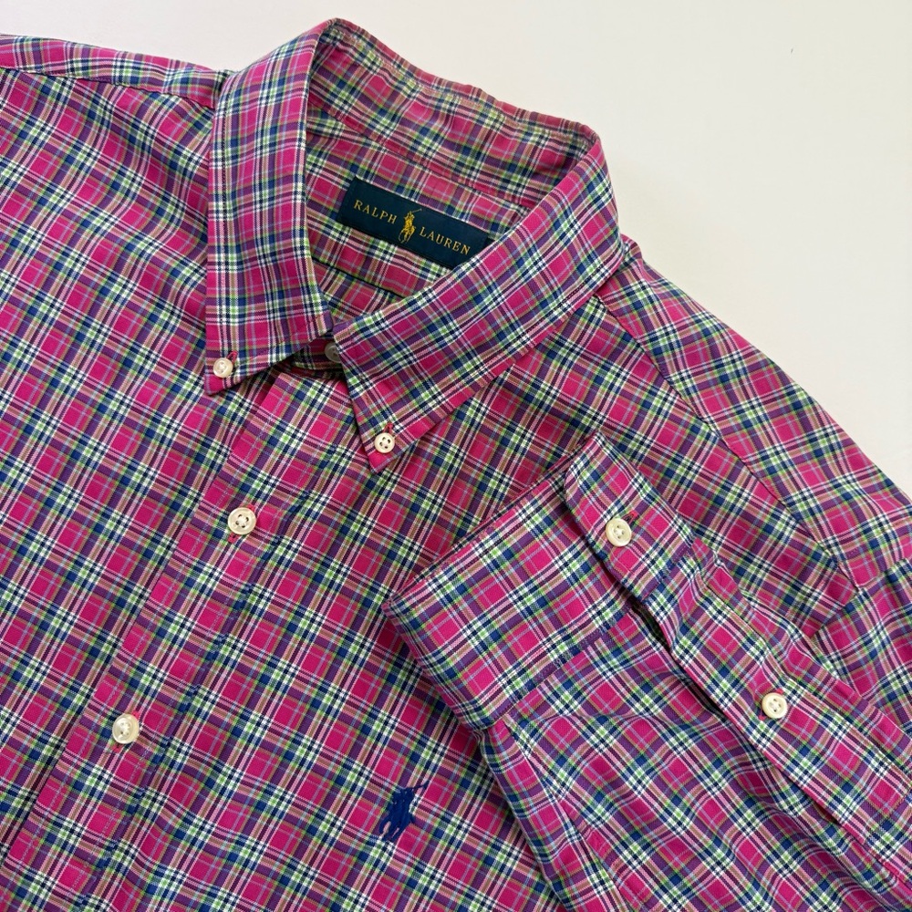 Ralph Lauren Mens XL Pink Plaid Long Sleeve Pony Button Casual Dress Shirt - Picture 14 of 15